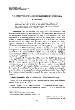 Monic Polynomials and Generating Ideals Efficiently