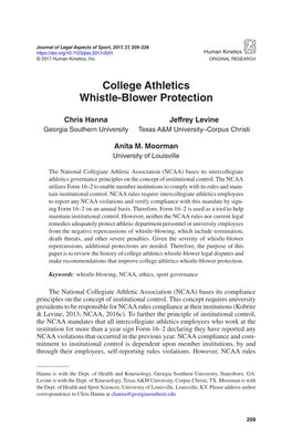 College Athletics Whistle-Blower Protection
