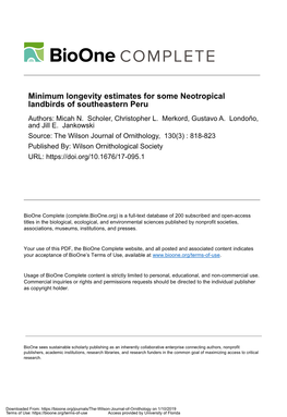 Minimum Longevity Estimates for Some Neotropical Landbirds of Southeastern Peru