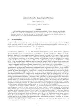 Introduction to Topological Groups