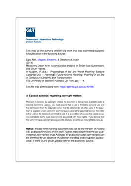 Measuring Urban Form: a Comparative Analysis of South East Queensland and South Florida