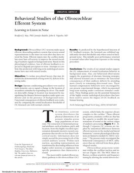 Behavioral Studies of the Olivocochlear Efferent System Learning to Listen in Noise