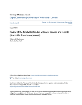 Review of the Family Bochicidae, with New Species and Records (Arachnida: Pseudoscorpionida)