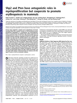 Shp2 and Pten Have Antagonistic Roles in Myeloproliferation but Cooperate to Promote Erythropoiesis in Mammals