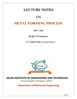 Lecture Notes on Metal Forming Process