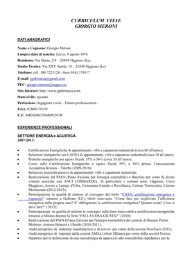 Curriculum Vitae Giorgio Meroni