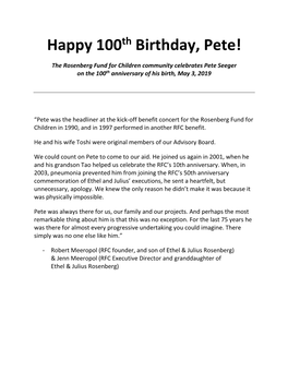 Happy 100Th Birthday, Pete!