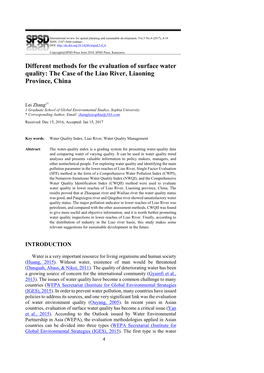 Different Methods for the Evaluation of Surface Water Quality: the Case of the Liao River, Liaoning Province, China