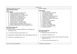 Autumn Term Christianity, Gender and Sexuality Religious Language Links to Diocesan Directory 4.6.9 Lesson Content: Lesson Content: 1