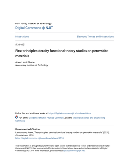 First-Principles Density Functional Theory Studies on Perovskite Materials