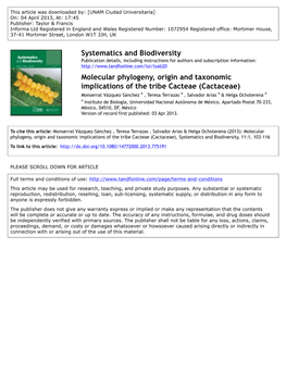 Molecular Phylogeny, Origin and Taxonomic Implications of the Tribe Cacteae (Cactaceae)