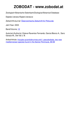 Inocybe Aurantiobrunnea and /. Pseudoorbaia, Two New Mediterranean Species Found in the Iberian Peninsula