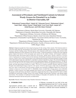 Assessment of Proximate and Nutritional Contents in Selected Weedy Grasses for Potential Use As Fodder in District Charsadda, KP