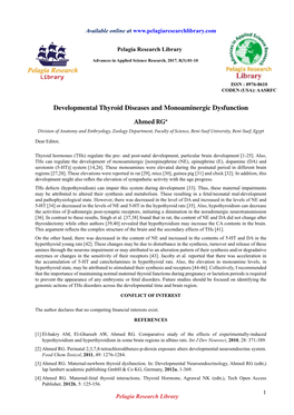 Developmental Thyroid Diseases and Monoaminergic Dysfunction