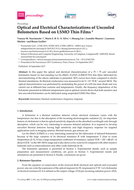 Optical and Electrical Characterizations of Uncooled Bolometers Based on LSMO Thin Films †