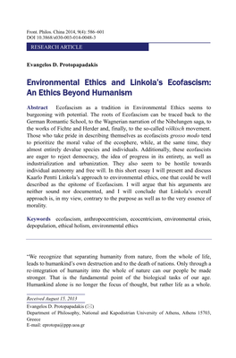 Environmental Ethics and Linkola's Ecofascism