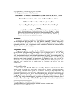 Checklist of Mosses (Bryophyta) of Gangetic Plains, India