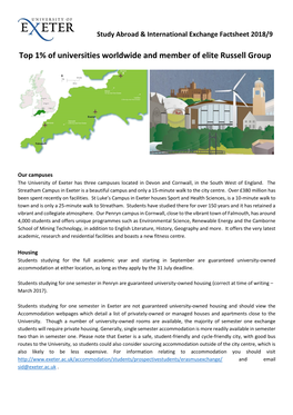U Exeter Fact Sheet (2018-19) for Students.Pdf