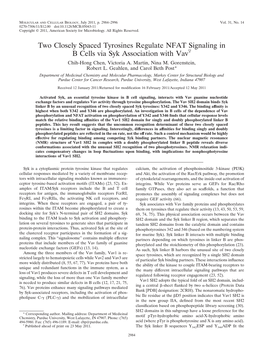 Two Closely Spaced Tyrosines Regulate NFAT Signaling in B Cells Via Syk Association with Vavᰔ Chih-Hong Chen, Victoria A