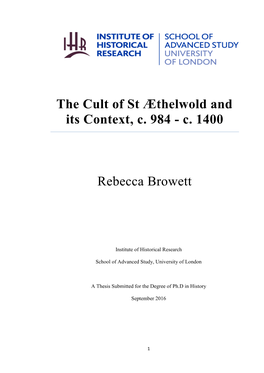 The Cult of St Æthelwold and Its Context, C. 984 - C