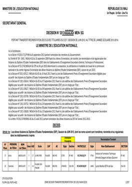 2Ème Décision De Transfert, Réorientation Et Régularisation