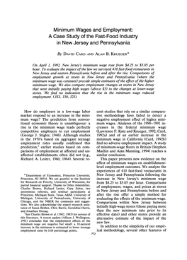 Minimum Wages and Employment: a Case Study of the Fast-Food Industry in New Jersey and Pennsylvania