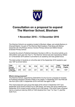 The Warriner School Consultation Document