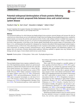 Potential Widespread Denitrosylation of Brain Proteins Following Prolonged Restraint: Proposed Links Between Stress and Central Nervous System Disease