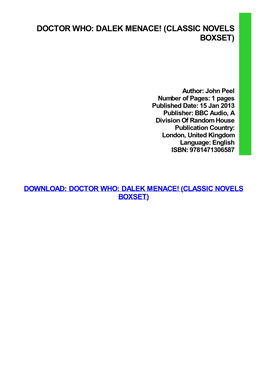 Doctor Who: Dalek Menace! (Classic Novels Boxset)