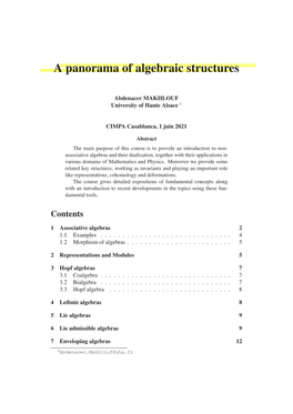 A Panorama of Algebraic Structures