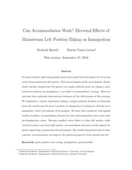 Can Accommodation Work? Electoral Eﬀects of Mainstream Left Position-Taking on Immigration