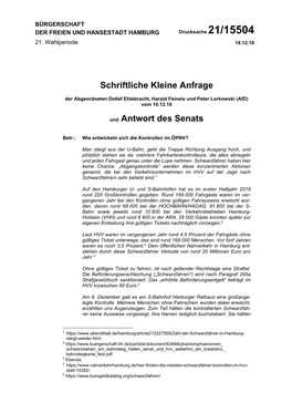 Schriftliche Kleine Anfrage Und Antwort Des Senats