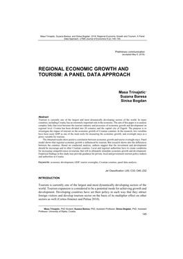 Regional Economic Growth and Tourism: a Panel Data Approach