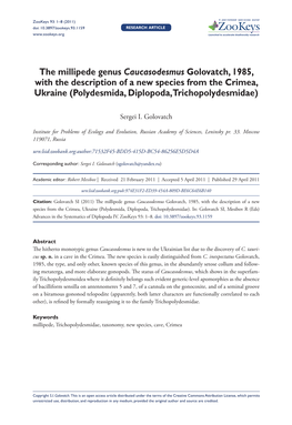 The Millipede Genus Caucasodesmus Golovatch, 1985, with the Description of a New Species from the Crimea, Ukraine (Polydesmida, Diplopoda, Trichopolydesmidae)