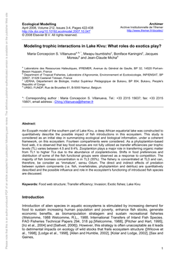 Modeling Trophic Interactions in Lake Kivu