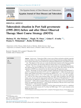 Tuberculosis Situation in Port Said Governorate (1995–2011) Before and After Direct Observed Therapy Short Course Strategy (DOTS)