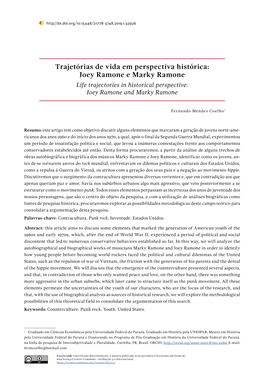 Trajetórias De Vida Em Perspectiva Histórica: Joey Ramone E Marky Ramone Life Trajectories in Historical Perspective: Joey Ramone and Marky Ramone
