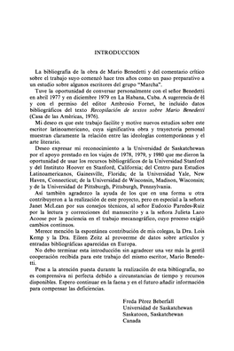 INTRODUCCION La Bibliografia De La Obra De Mario Benedetti Y Del