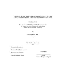 Victorian Philology and the Literary Languages of Matthew Arnold and Arthur Hugh Clough