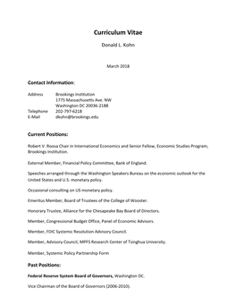 Donald Kohn's CV