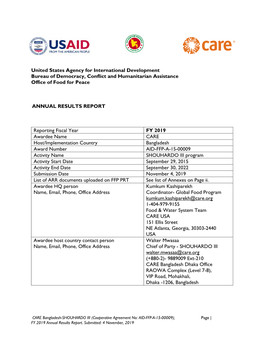 United States Agency for International Development Bureau of Democracy, Conflict and Humanitarian Assistance Office of Food for Peace