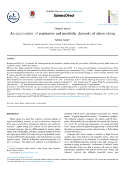 An Examination of Respiratory and Metabolic Demands of Alpine Skiing