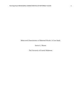 Behavioral Characteristics of Maternal Filicide: a Case Study Jessica L