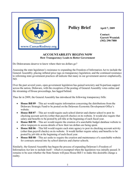 Policy Brief April 7, 2009