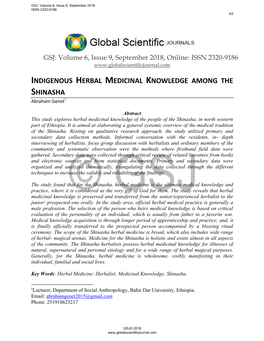 INDIGENOUS HERBAL MEDICINAL KNOWLEDGE AMONG the SHINASHA Abraham Genet1