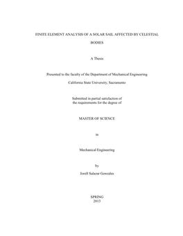 Finite Element Analysis of a Solar Sail Affected by Celestial