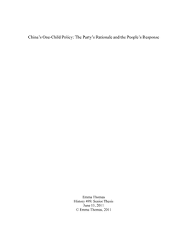 China's One-Child Policy: the Party's Rationale and the People's Response