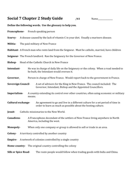 Social 7 Chapter 2 Study Guidekey