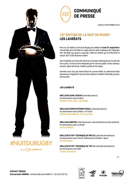 15E ÉDITION DE LA NUIT DU RUGBY LES LAURÉATS