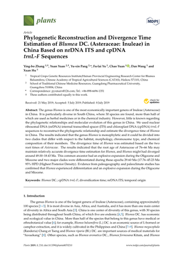 Phylogenetic Reconstruction and Divergence Time Estimation of Blumea DC
